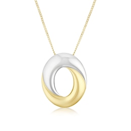 9ct Yellow Gold & Silver Tone Rhodium Plate Open Oval Stud Necklace