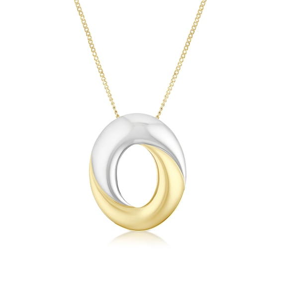 9ct Yellow Gold and Silver Tone Rhodium Plate Open Oval Stud