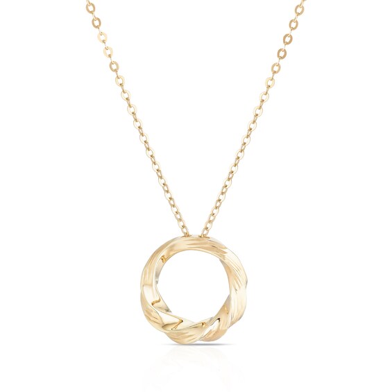 9ct Yellow Gold Textured Graduated Open Circle Pendant Neckl