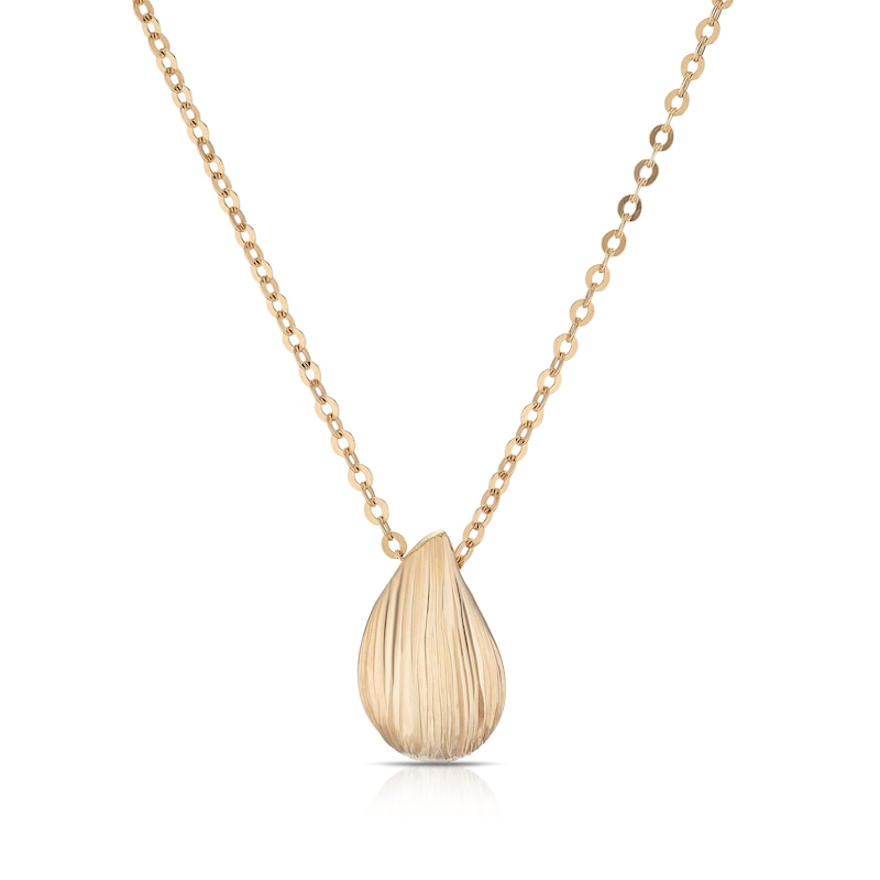 Main Image 1 of 9ct Yellow Gold Textured Teardrop Pendant Necklace