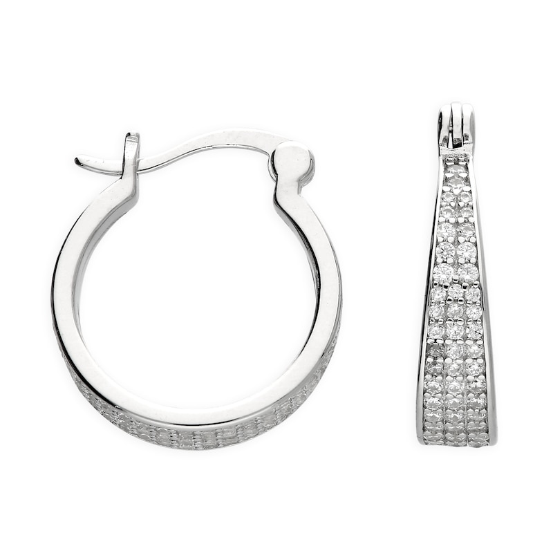 Main Image 1 of Sterling Silver 16mm Cubic Zirconia Pavé Set Graduated Shaped Hoop Earrings