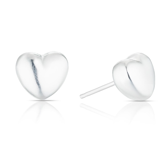 Sterling Silver Puff Heart Stud Earrings