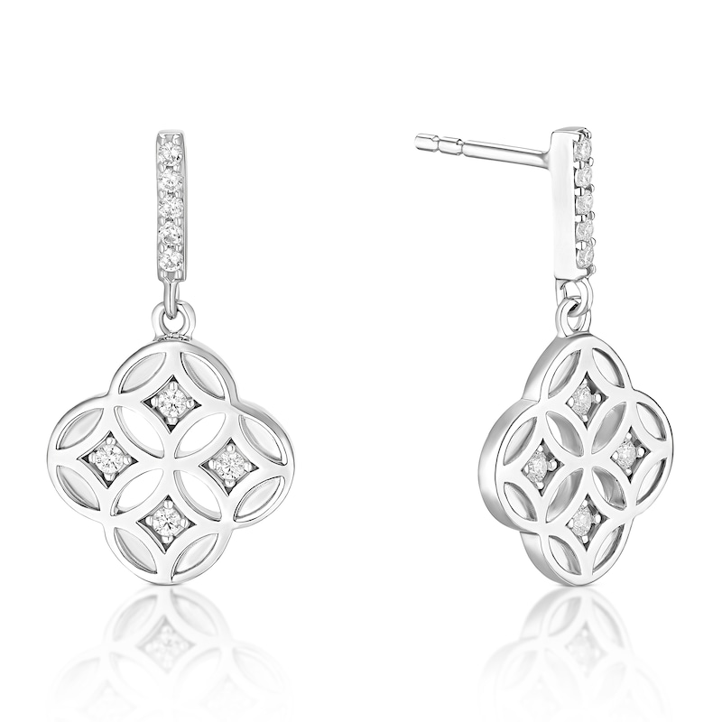 Main Image 1 of Sterling Silver Cubic Zirconia Cut Out Clover Drop Earrings