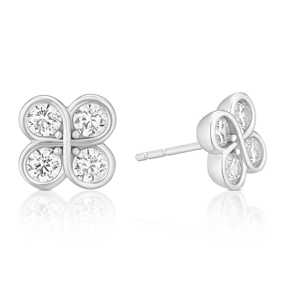 Sterling Silver Cubic Zirconia Infinity Clover Stud Earrings