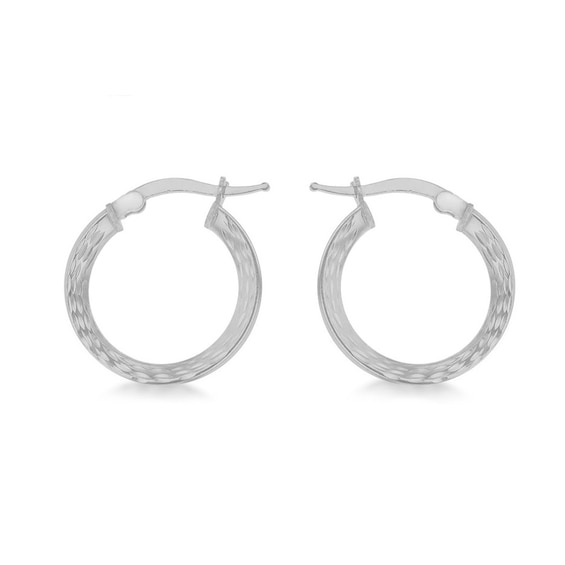 Sterling Silver 20mm Polished and Diamond Cut Hoop Earrings