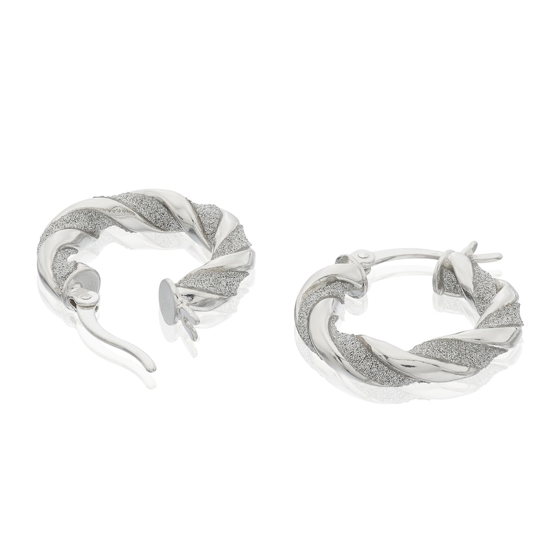 Main Image 2 of Sterling Silver Glitter & Polished Twist Hoop Earrings