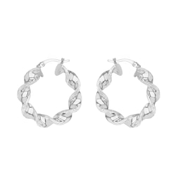 Sterling Silver 30mm Large Polished Textured Edge Twist Hoop Earrings