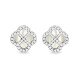 Sterling Silver 11mm Clover Mother of Pearl & Cubic Zirconia Clover Stud Earrings
