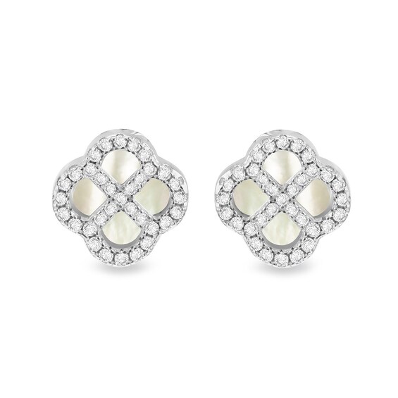 Sterling Silver 11mm Clover Mother of Pearl and Cubic Zircon