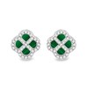Thumbnail Image 1 of Sterling Silver 11mm Malachite & Cubic Zirconia Clover Stud Earrings