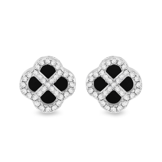 Sterling Silver 11mm Black Agate and Cubic Zirconia Clover S