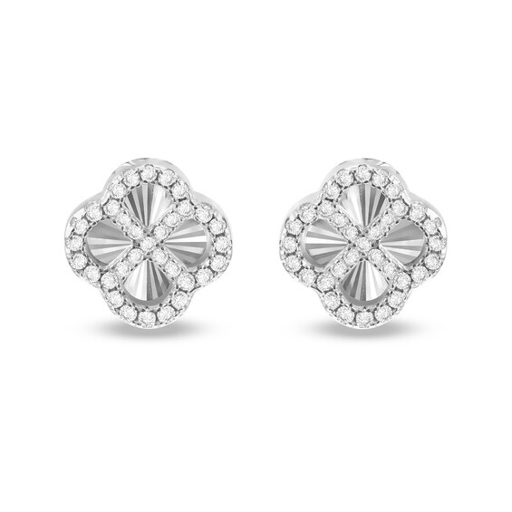 Sterling Silver 11mm Cubic Zirconia Diamond Cut Clover Stud 
