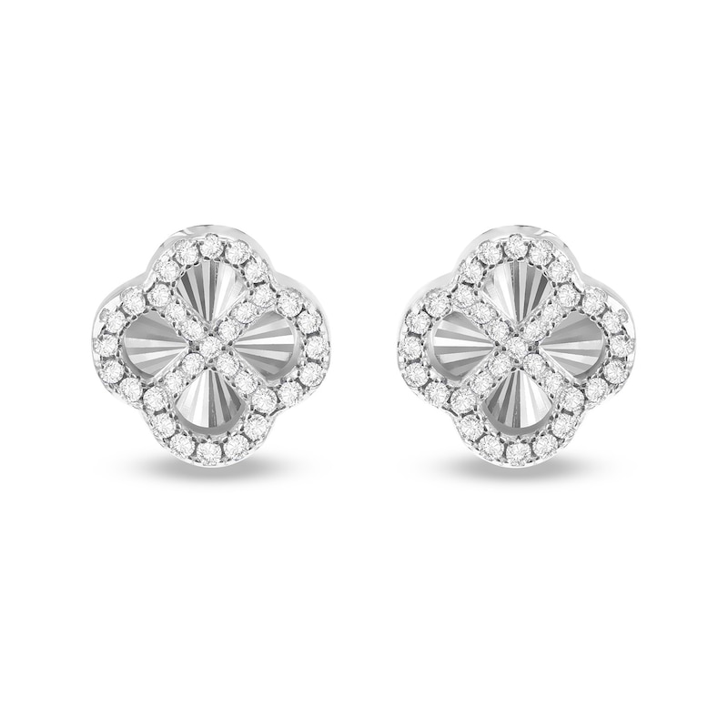Main Image 1 of Sterling Silver 11mm Cubic Zirconia Diamond Cut Clover Stud Earrings