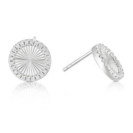 Sterling Silver Cubic Zirconia Diamond Cut Circle Stud Earrings
