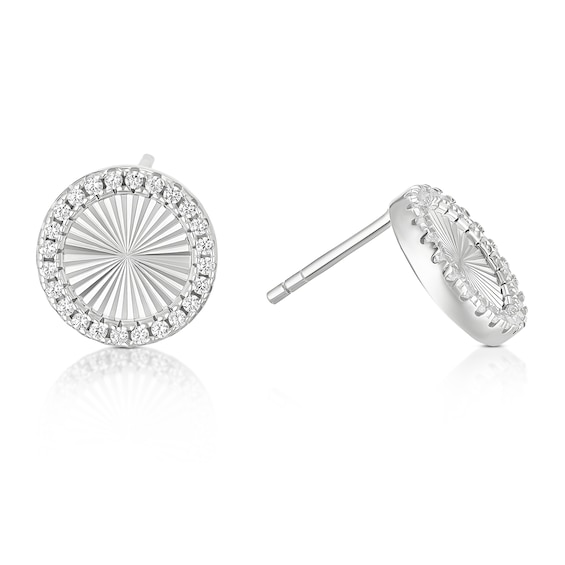 Sterling Silver Cubic Zirconia Diamond Cut Circle Stud Earri