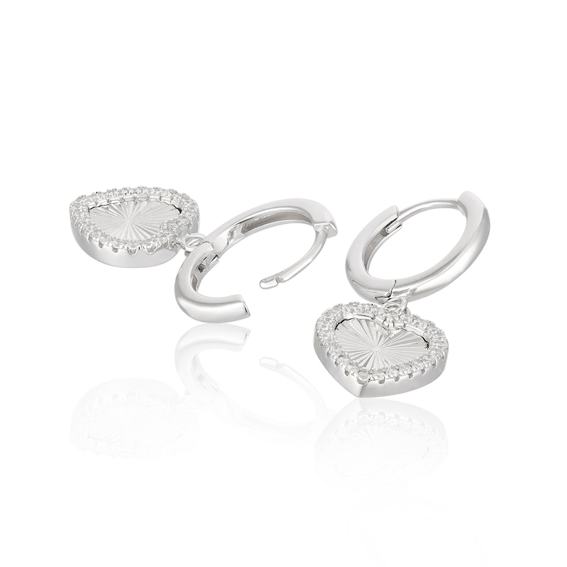 Main Image 2 of Sterling Silver Cubic Zirconia Diamond Cut Heart Hoop Earrings