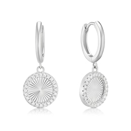 Sterling Silver Cubic Zirconia Diamond Cut Circle Hoop Earrings