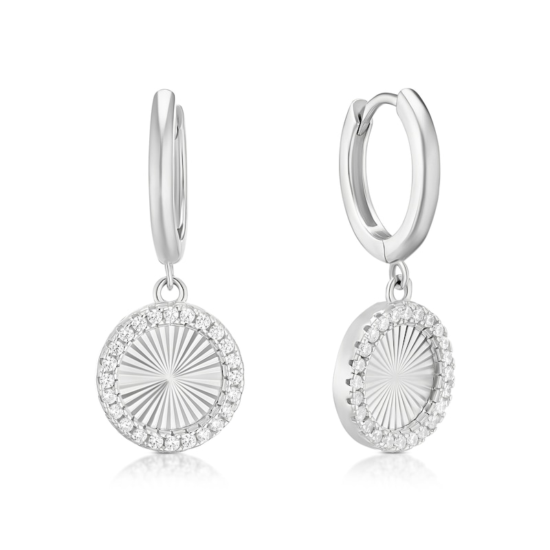 Main Image 1 of Sterling Silver Cubic Zirconia Diamond Cut Circle Hoop Earrings