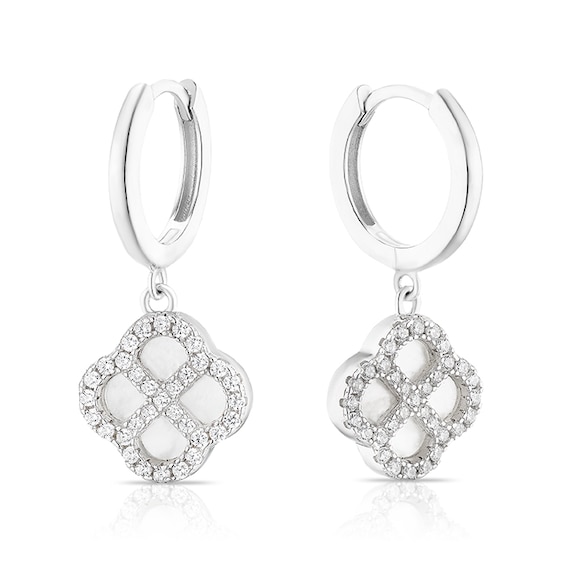Sterling Silver Mother of Pearl and Cubic Zirconia Clover Ho