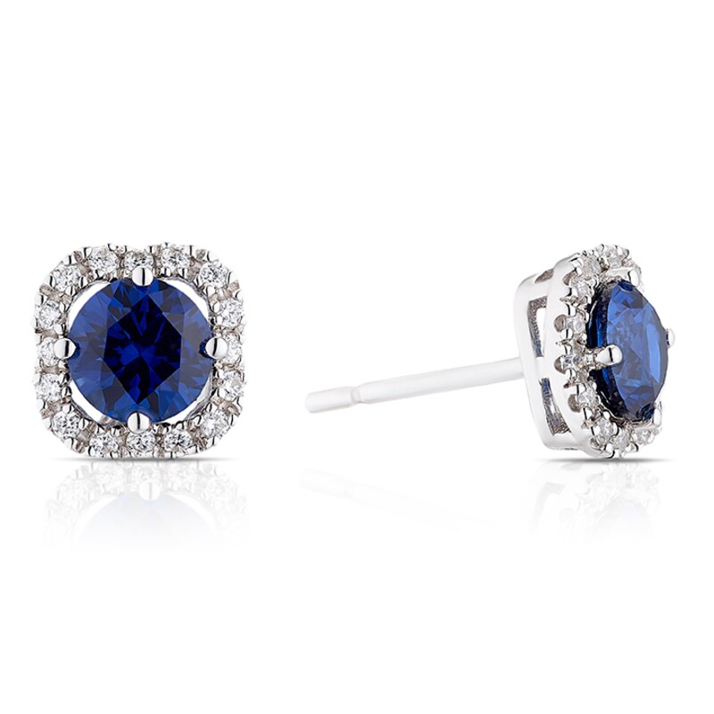 Main Image 1 of Sterling Silver Cubic Zirconia & Created Sapphire Fancy Halo Stud Earrings