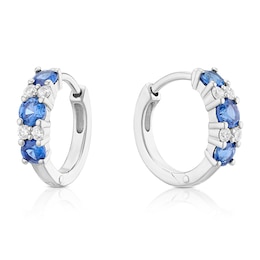 Sterling Silver Cubic Zirconia & Created Sapphire Huggie Hoop Earrings