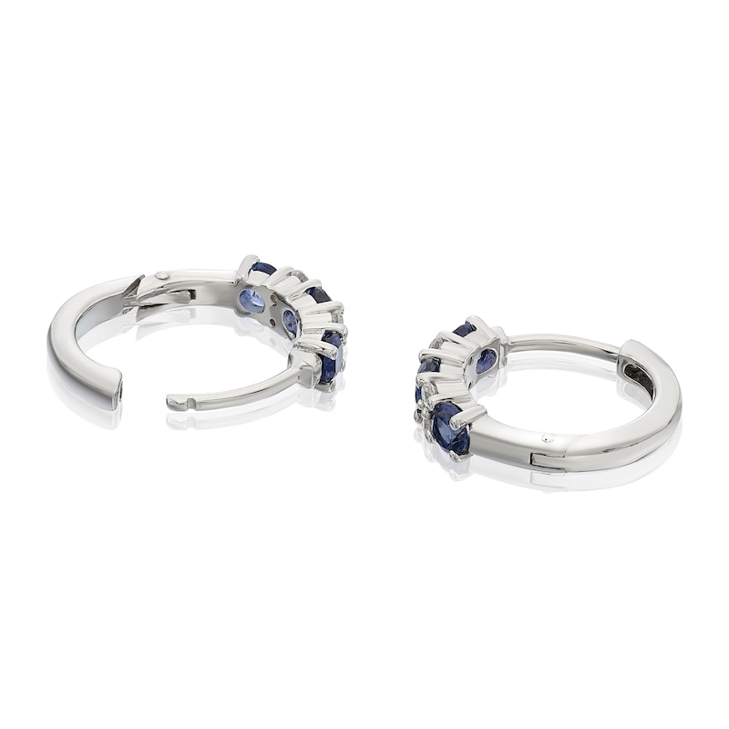 Main Image 2 of Sterling Silver Cubic Zirconia & Created Sapphire Huggie Hoop Earrings