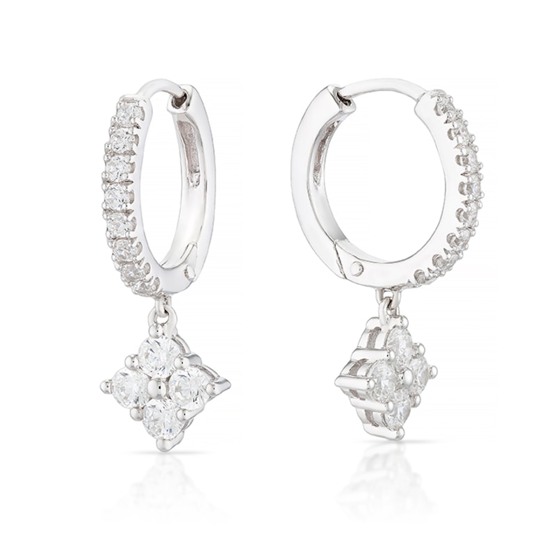 Main Image 1 of Sterling Silver Cubic Zirconia Hoop Drop Earrings