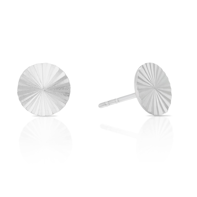 Main Image 1 of Sterling Silver Diamond Cut Round Disc Stud Earrings