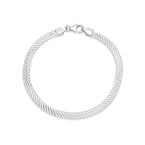 Sterling Silver Diamond Cut Herringbone Solid Bracelet