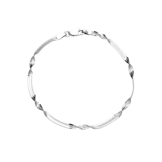 Sterling Silver 7.7 Textured Fancy Twist Herringbone Bracele