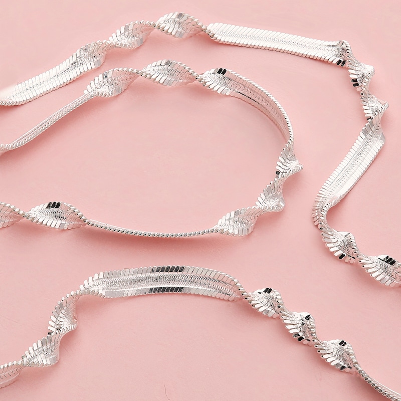 Main Image 2 of Sterling Silver 7.7" Textured Fancy Twist Herringbone Bracelet
