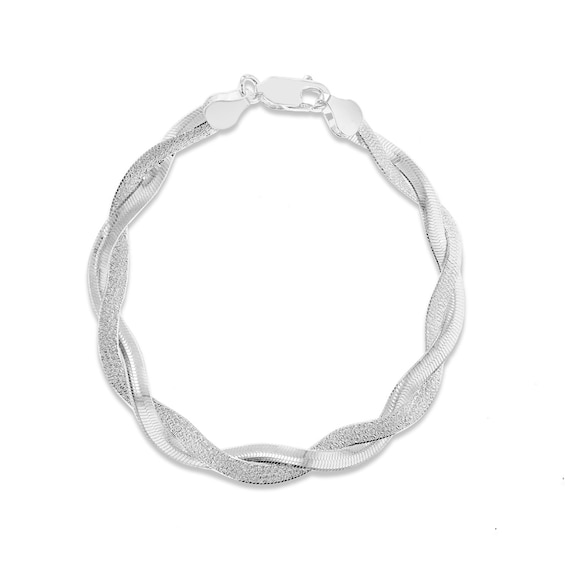 Sterling Silver 7.5 Entwined Textured Herringbone Bracelet