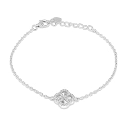Sterling Silver 6.25+1.25" Cubic Zirconia Diamond Cut Clover Bracelet