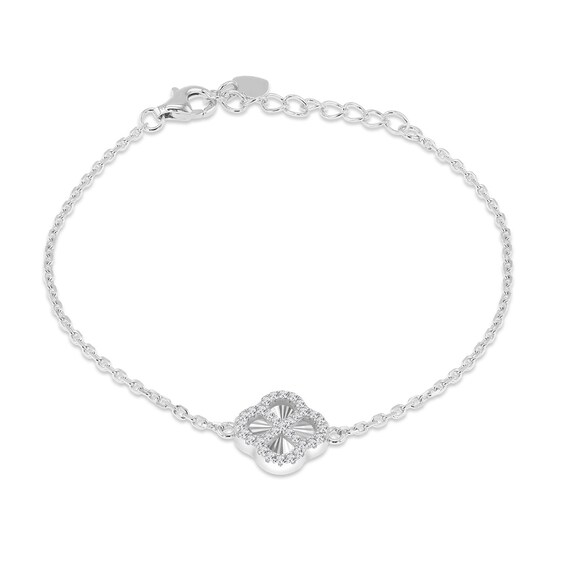 Sterling Silver 6.25+1.25 Cubic Zirconia Diamond Cut Clover Bracelet