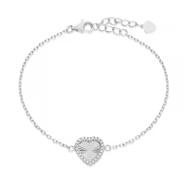 Main Image 1 of Sterling Silver 6.25+1.25" Cubic Zirconia Diamond Cut Heart Bracelet