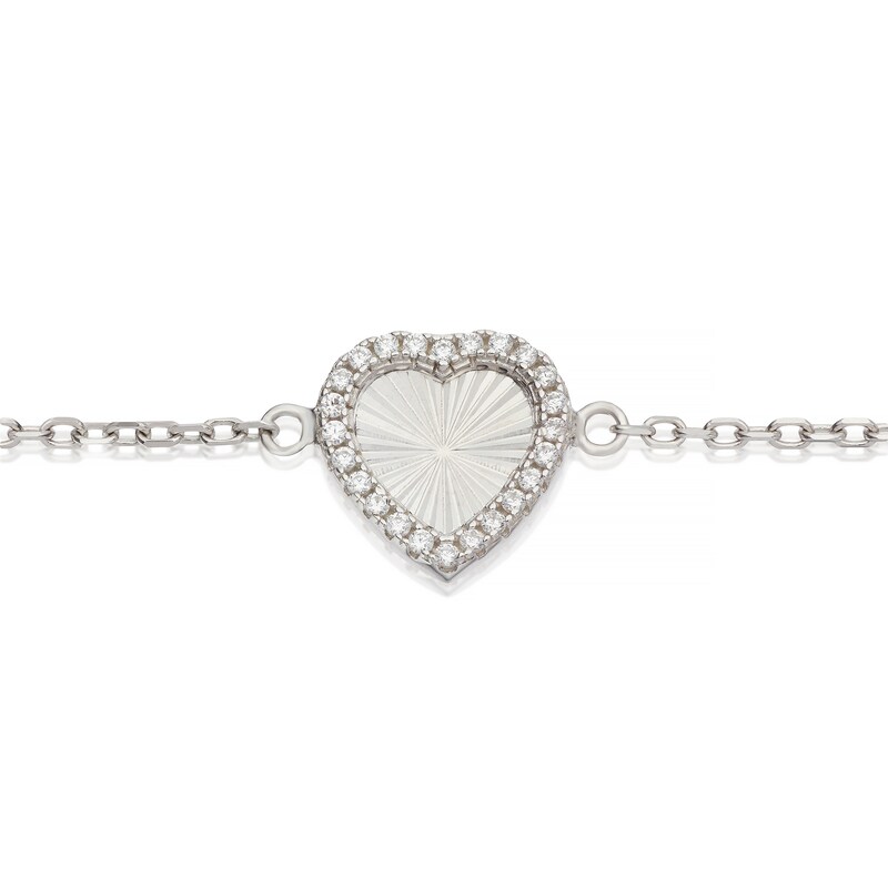 Main Image 2 of Sterling Silver 6.25+1.25" Cubic Zirconia Diamond Cut Heart Bracelet