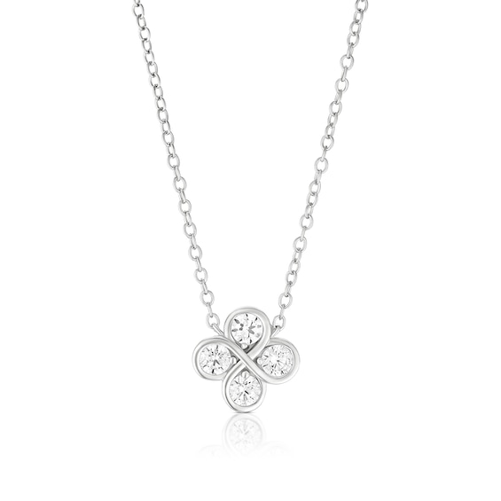 Sterling Silver 16+2 Cubic Zirconia Infinity Clover Necklace