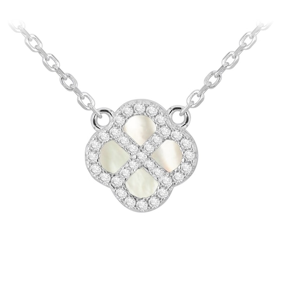 Sterling Silver 15.75+2 Mother of Pearl and Cubic Zirconia C