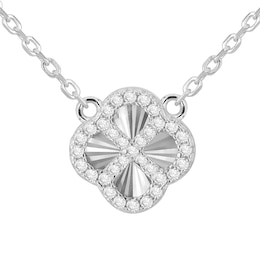 Sterling Silver 15.75+2" Diamond Cut Clover & Cubic Zirconia Necklace