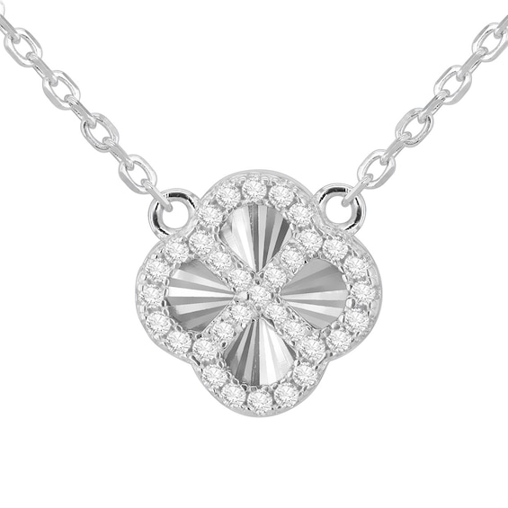 Sterling Silver 15.75+2 Diamond Cut Clover and Cubic Zirconi