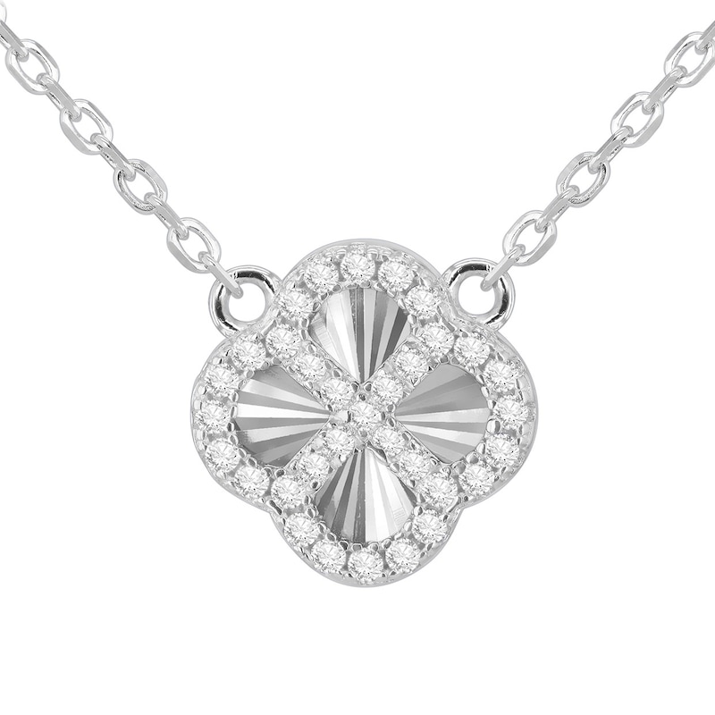 Main Image 1 of Sterling Silver 15.75+2" Diamond Cut Clover & Cubic Zirconia Necklace