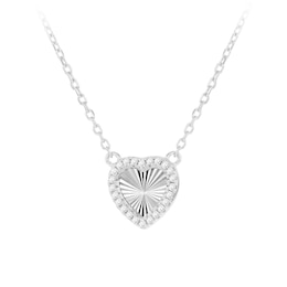 Sterling Silver 15.75+2" Cubic Zirconia Diamond Cut Heart Necklace