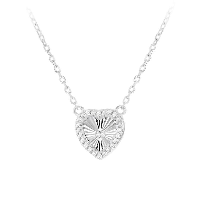 Main Image 1 of Sterling Silver 15.75+2" Cubic Zirconia Diamond Cut Heart Necklace