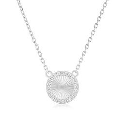 Sterling Silver 15.75+2" Cubic Zirconia Diamond Cut Circle Necklace