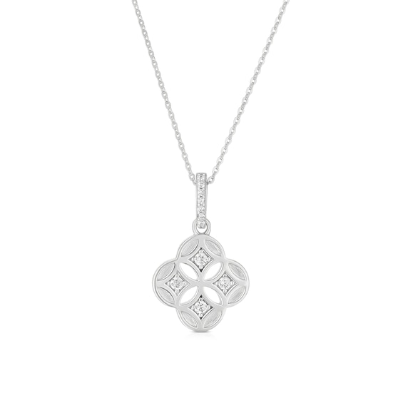Sterling Silver Cubic Zirconia Cut Out Clover Pendant Neckla