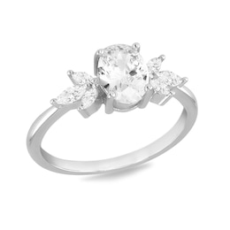 Sterling Silver Rhodium Oval & Marquise Cubic Zirconia Trilogy Ring