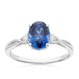 Sterling Silver Cubic Zirconia & Created Sapphire Oval Ring