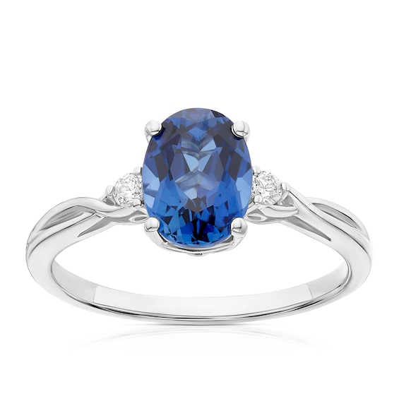 Sterling Silver Cubic Zirconia and Created Sapphire Oval Rin
