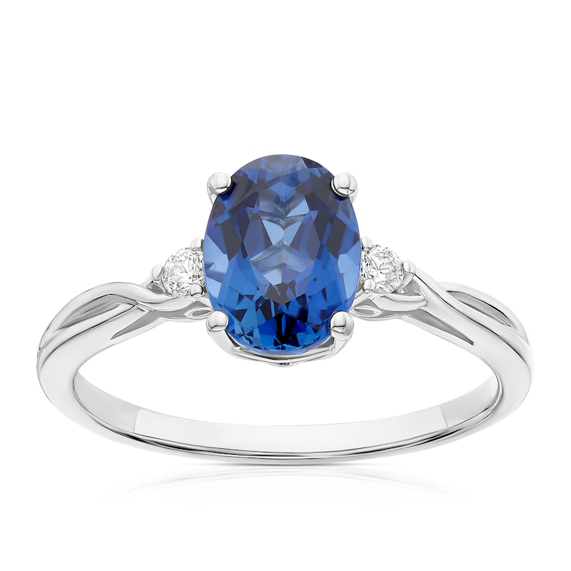 Main Image 1 of Sterling Silver Cubic Zirconia & Created Sapphire Oval Ring