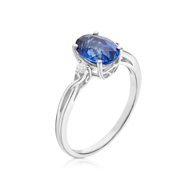 Main Image 2 of Sterling Silver Cubic Zirconia & Created Sapphire Oval Ring